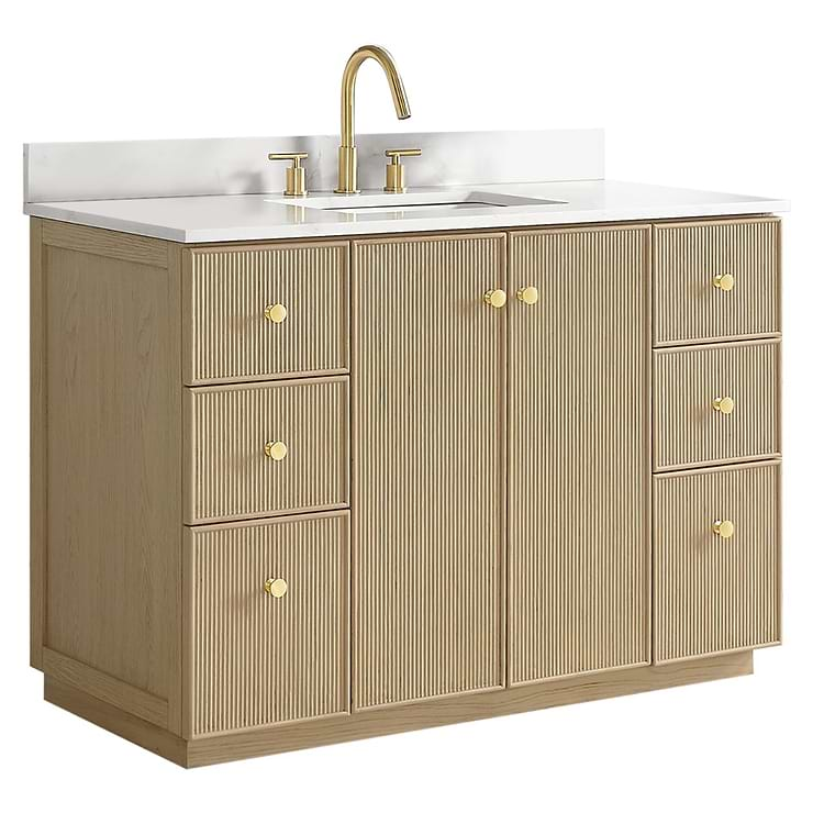 Florencia Blonde Oak 48" Single Vanity with Pacific White Quartz Top