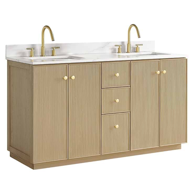 Florencia Blonde Oak 60" Double Vanity with Pacific White Quartz Top