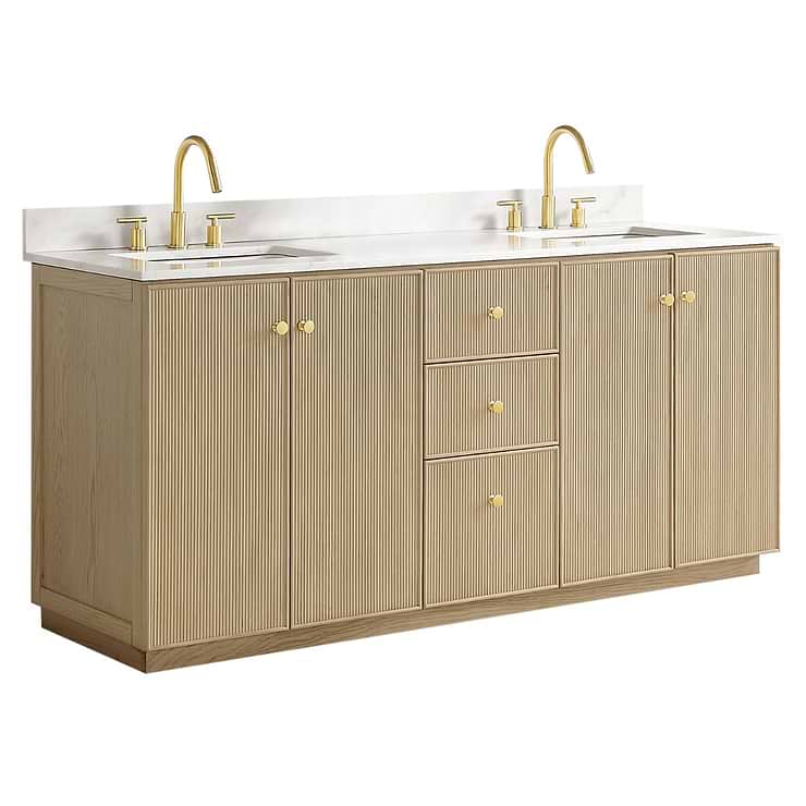 Florencia Blonde Oak 72" Double Vanity with Pacific White Quartz Top