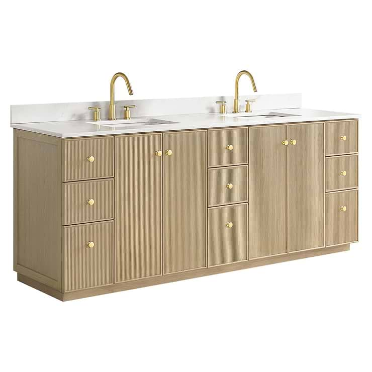 Florencia Blonde Oak 84" Double Vanity with Pacific White Quartz Top