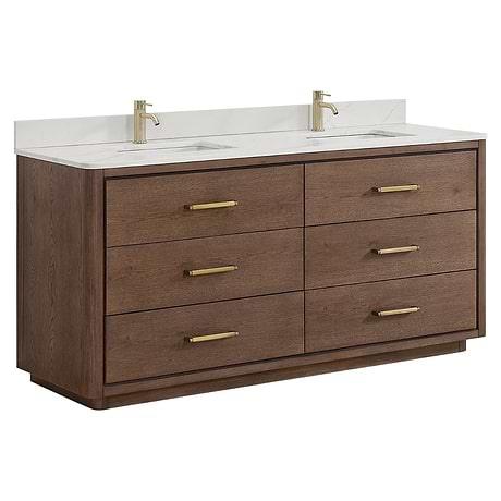 Genora Brown Oak 72" Double Vanity with Pacific White Quartz Top