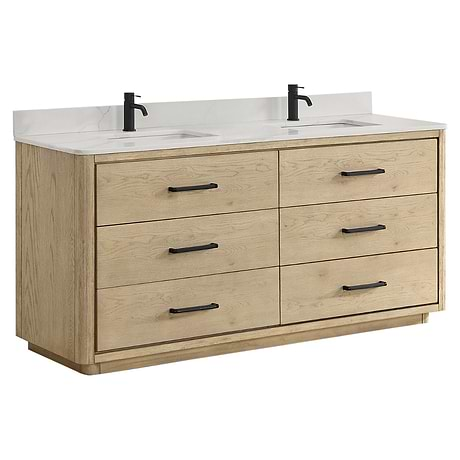 Genora Blonde Oak 72" Double Vanity with Pacific White Quartz Top