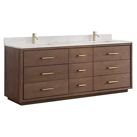 Genora Brown Oak 84" Double Vanity with Pacific White Quartz Top