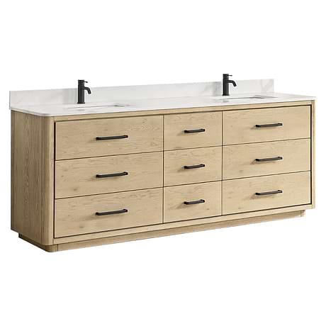 Genora Blonde Oak 84" Double Vanity with Pacific White Quartz Top