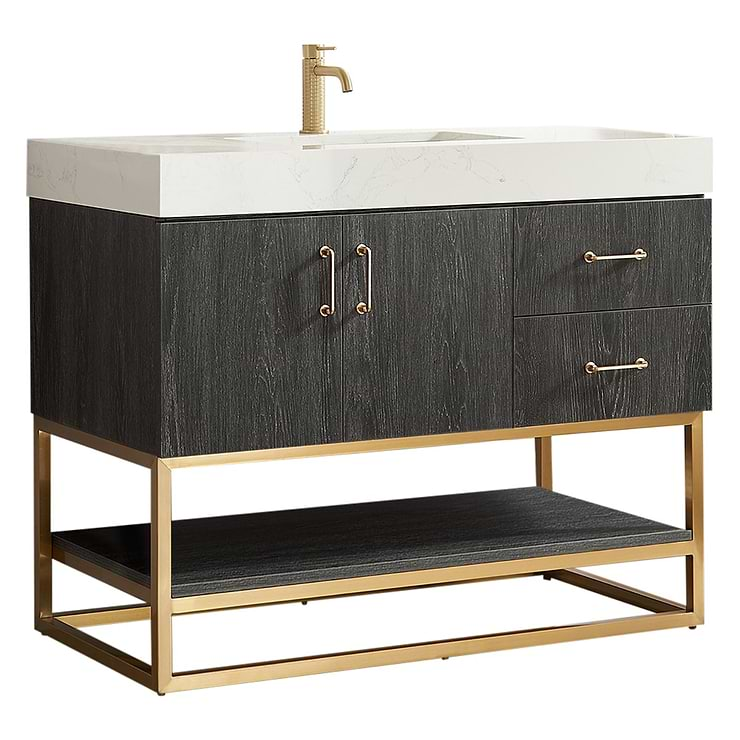 Ithica Black Oak 42" Single Vanity and Gold Hardware with Atlantic Stone Top