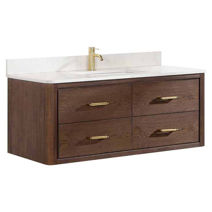 Riven Brown Oak 48" Single Vanity with Pacific White Quartz Top