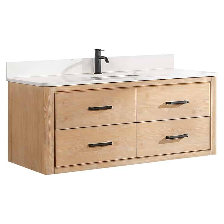 Riven Blonde Oak 48" Sinlge Vanity with Pacific White Quartz Top