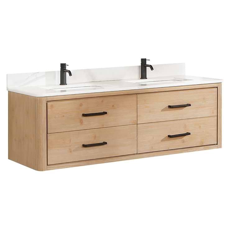 Riven Blonde Oak 60" Double Vanity with Pacific White Quartz Top