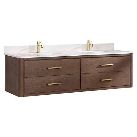 Riven Brown Oak 72" Double Vanity with Pacific White Quartz Top