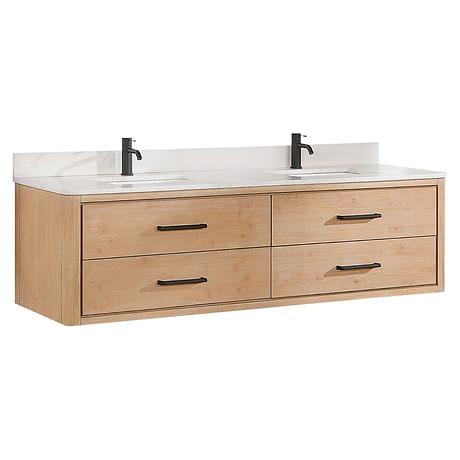 Riven Blonde Oak 72" Double Vanity with Pacific White Quartz Top