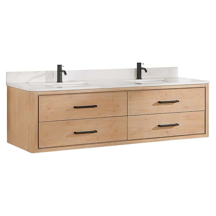 Riven Blonde Oak 72" Double Vanity with Pacific White Quartz Top