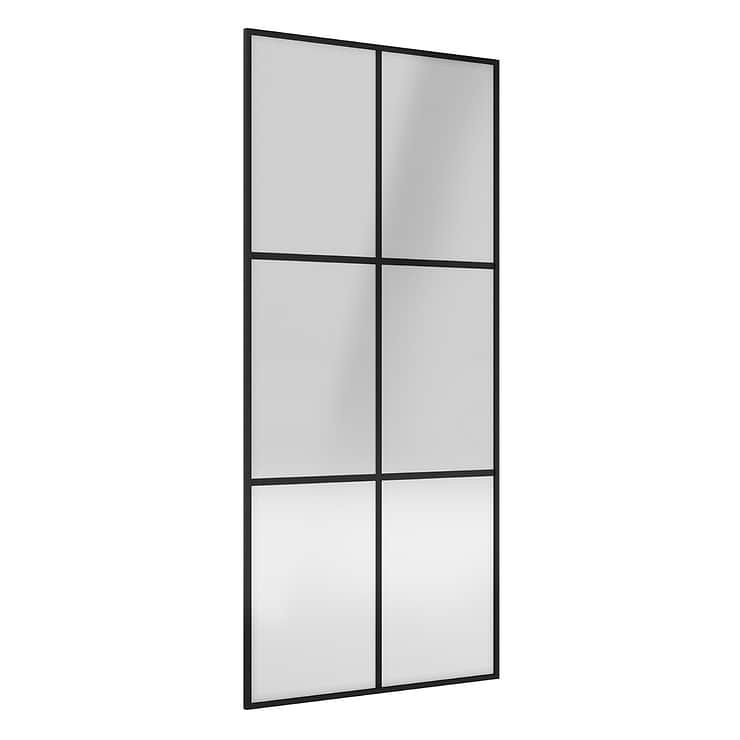 Finestra 34x74" Reversible Fixed Shower Door with Large Grid Clear Glass in Matte Black