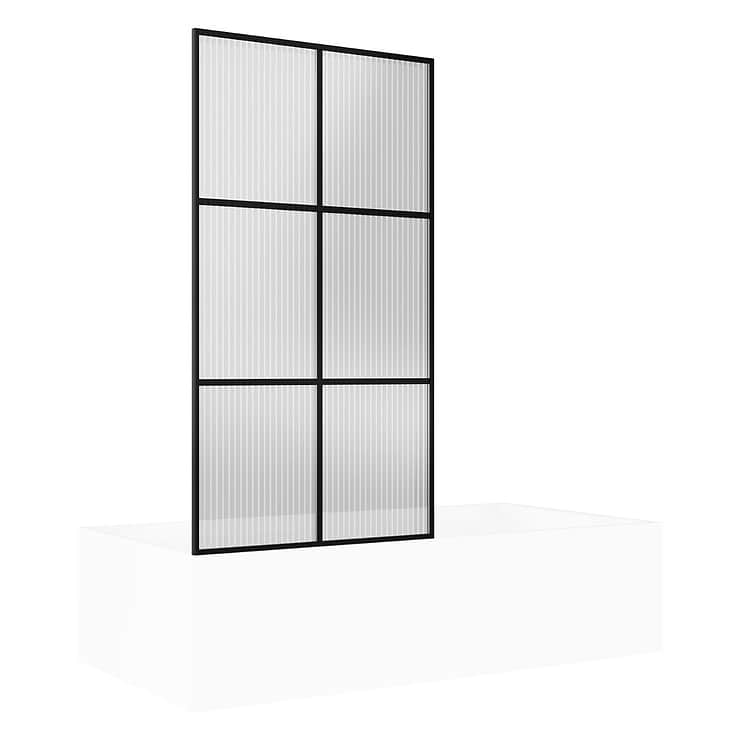 Finestra 34x62" Reversible Fixed Bathtub Door with Large Grid Fluted Glass in Matte Black