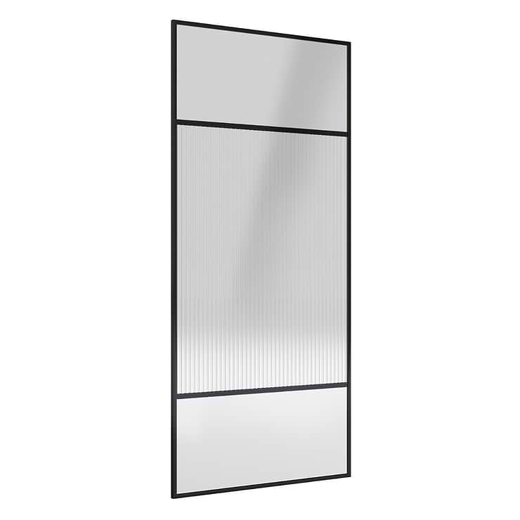 Finestra 34x74" Reversible Fixed Shower Door with Venetian Fluted Glass in Matte Black