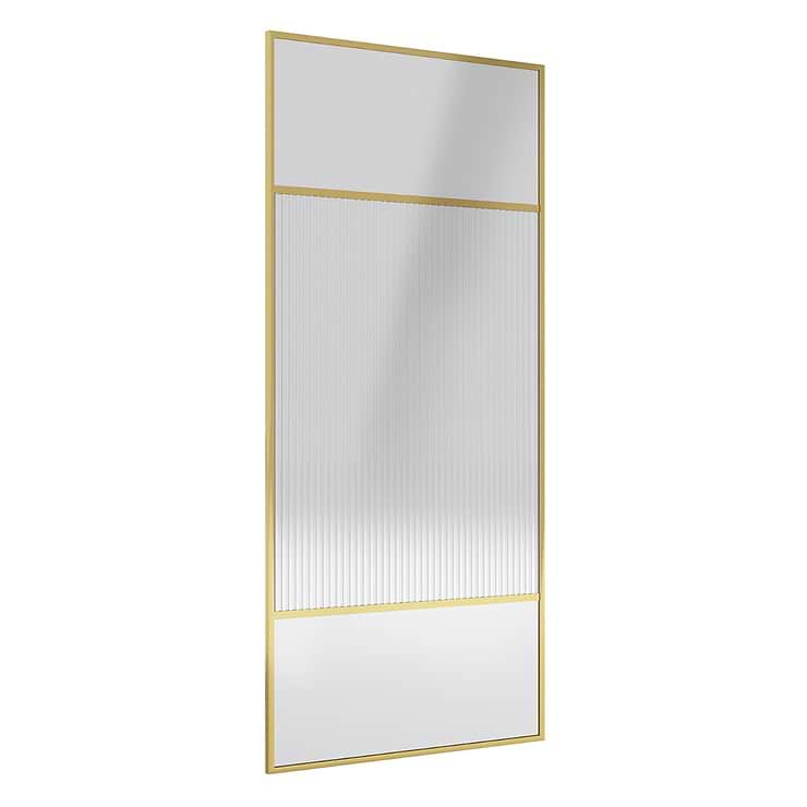 Finestra 34x74" Reversible Fixed Shower Door with Venetian Fluted Glass in Brushed Gold