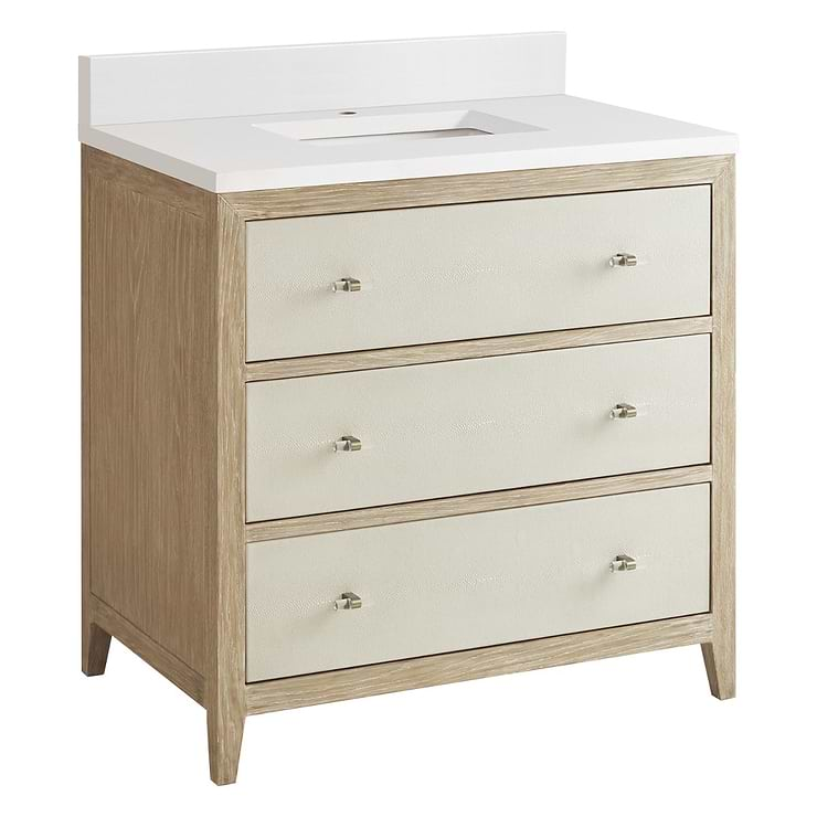 James Martin Vanities Celeste Sunwashed Oak 36" Single Vanity with White Quartz Top and Backsplash