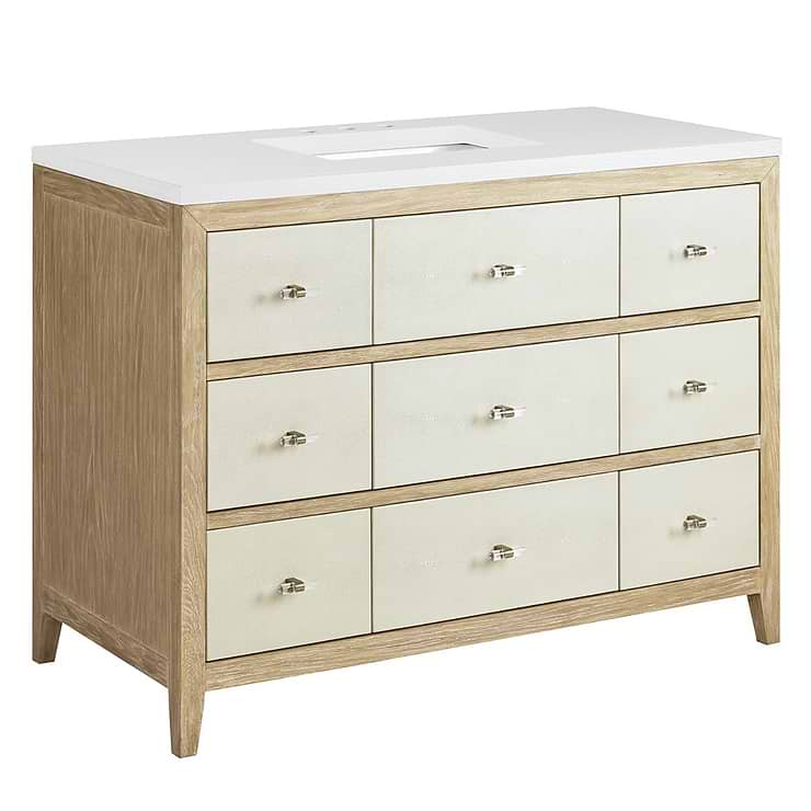 James Martin Vanities Celeste Sunwashed Oak 48" Single Vanity with White Quartz Top