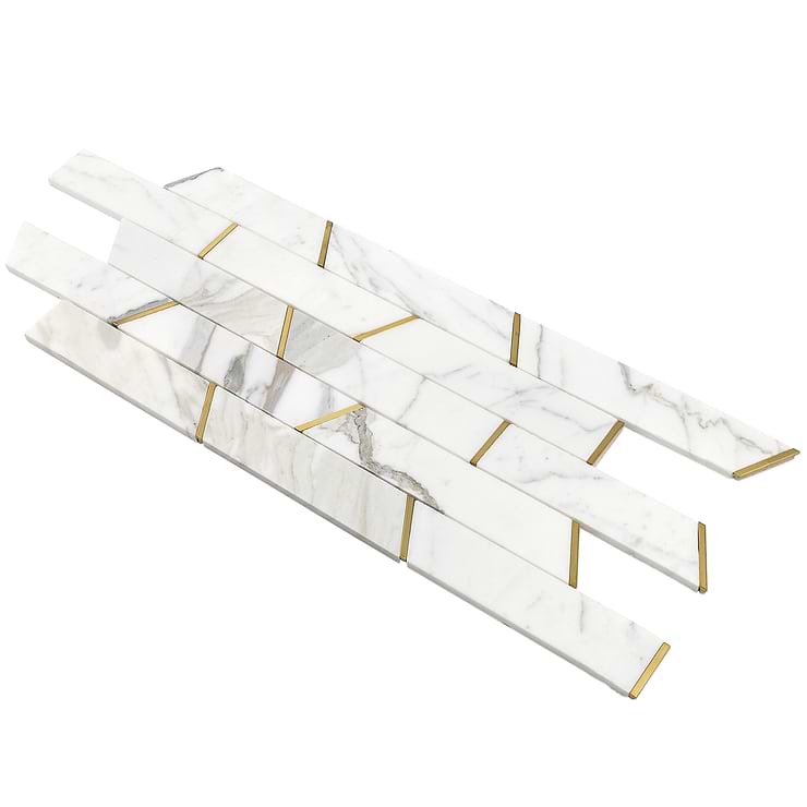 Matrix Trapezoid Marble and Brass Tile
