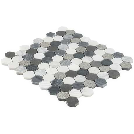Esker Oxford Gray 1" Hexagon Textured Marble Mosaic