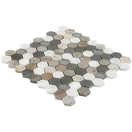 Esker Stratus Multicolor 1" Hexagon Textured Marble Mosaic