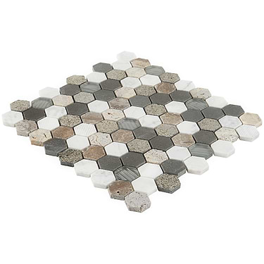 Esker Stratus Multicolor Hexagon Textured Marble Mosaic - Sample