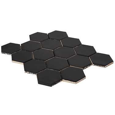 Meadowmere Black 3" Hexagon Matte Ceramic Mosaic
