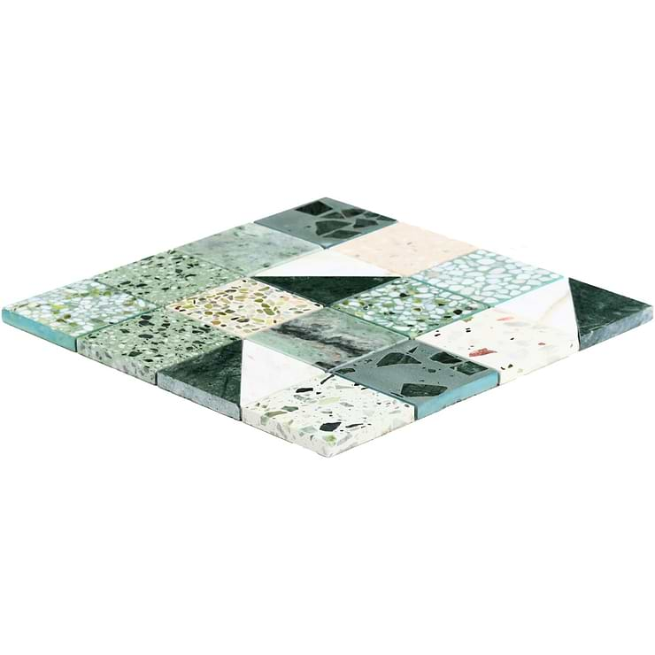 Elizabeth Sutton Artem Turaco Green 3x3 Polished & Honed Marble and Terrazzo Mosaic Tile