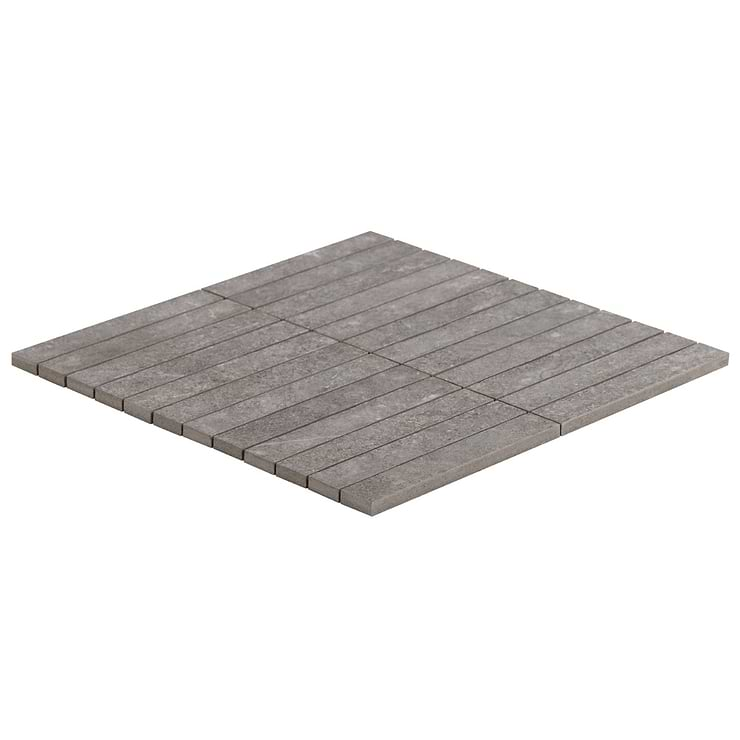 Era Slate Gray 1x6 Stacked Limestone Look Matte Porcelain Mosaic Tile