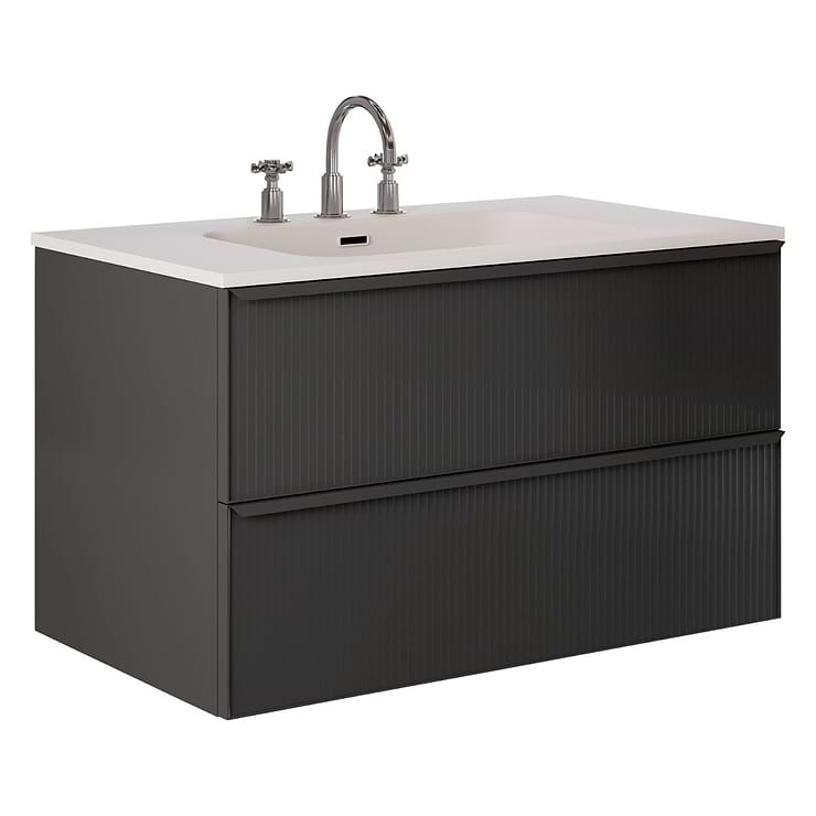 Astor Black 36" Single Vanity with Integrated White Solid SurfaceTop