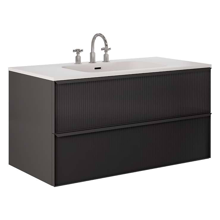 Astor Black 42" Single Vanity with Integrated White Solid SurfaceTop