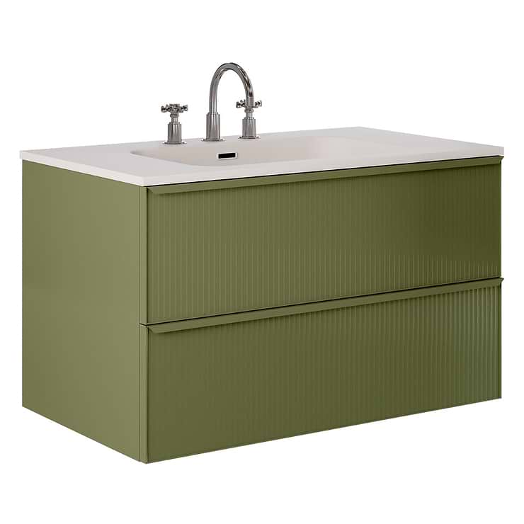 Astor Olive 36" Single Vanity with Integrated White Solid SurfaceTop