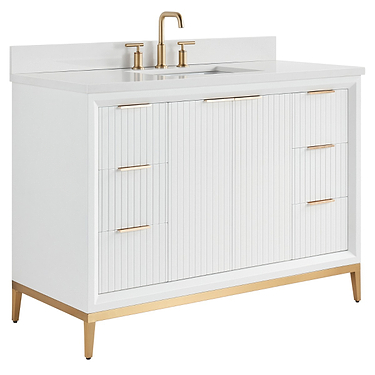 Bungalow White and Gold 48" Single Vanity with Pure White Quartz Top