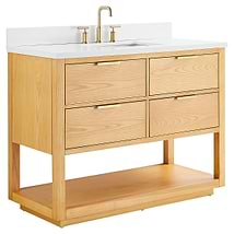 Dayton 48" Woodgrain Vanity with Pure White Quartz Top and Ceramic Basin