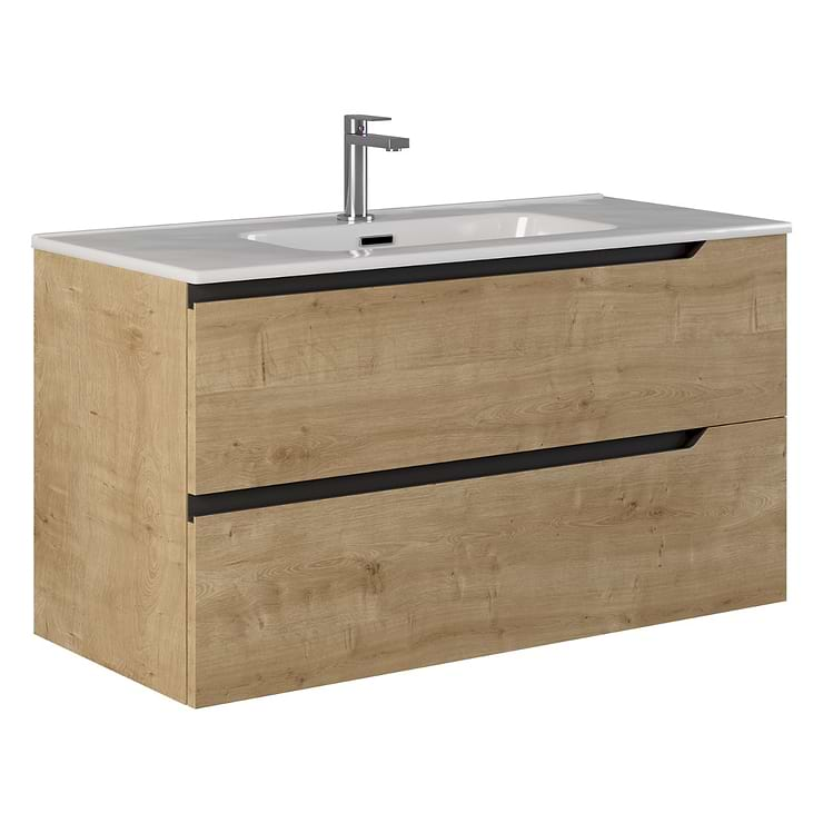 Duo Blonde Wood 40" Single Vanity with Integrated White Ceramic Top