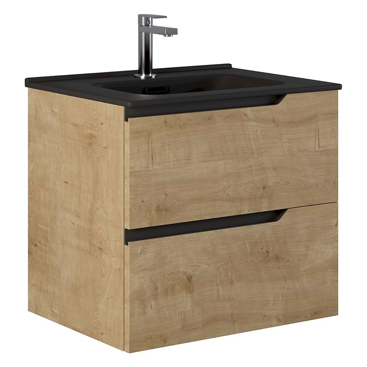 Duo Blonde Wood 24" Single Vanity with Integrated Black Ceramic Top