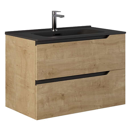 Duo Blonde Wood 32" Single Vanity with Black Top