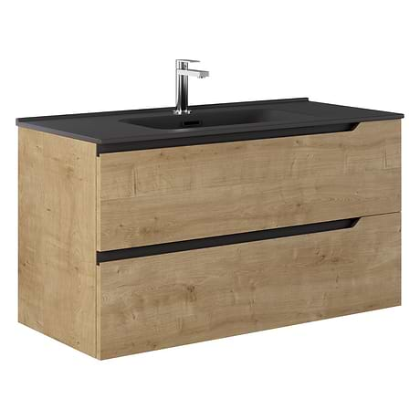 Duo Blonde Wood 40" Single Vanity with Black Top