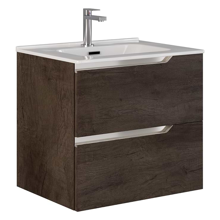 Duo Weathered Oak 24" Single Vanity with Integrated White Ceramic Top