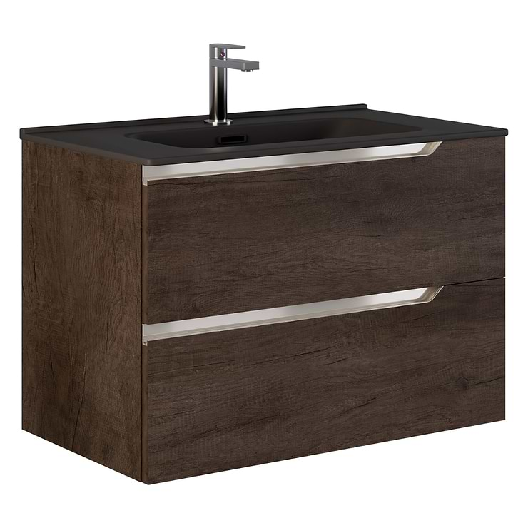 Duo Weathered Oak 32" Single Vanity with Integrated Black Ceramic Top