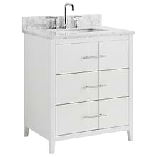 Iconic 30" White and Silver Vanity with Carrara Marble Top and Ceramic Basin