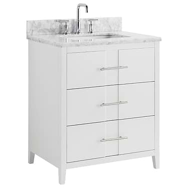 Iconic 30" White and Silver Vanity with Marble Counter