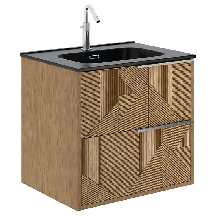 Kora Geo Faux Fluted 24" Single Vanity with Integrated Black Ceramic Top & Silver Handles