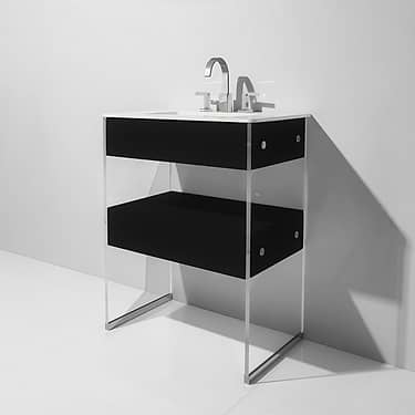 Lucite  24" Black Gloss Vanity and Counter