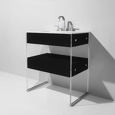 Lucite  30" Black Gloss Vanity and Counter