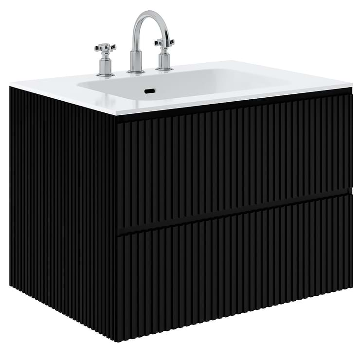 Linear Black 30" Single Vanity with Integrated White Solid Surface Top