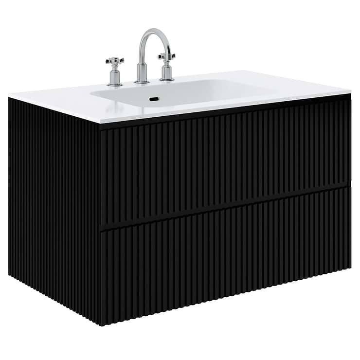 Linear Black 36" Single Vanity with Integrated White Solid Surface Top