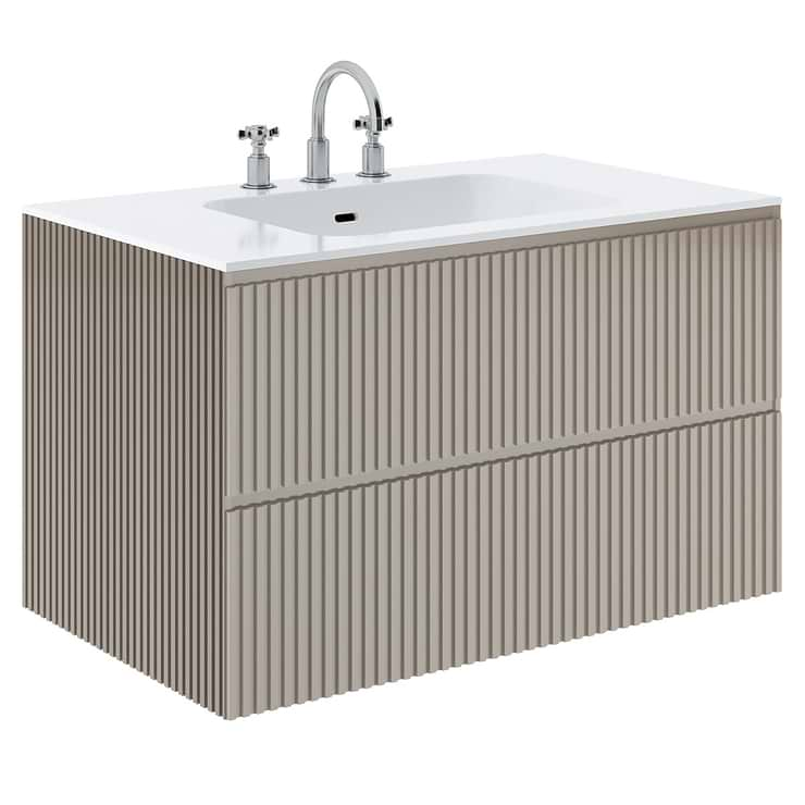 Linear Taupe 36" Single Vanity with Integrated White Solid Surface Top