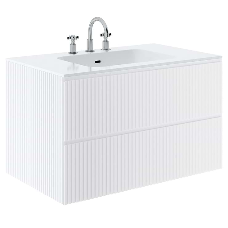 Linear White 36" Single Vanity with Integrated White Solid Surface Top