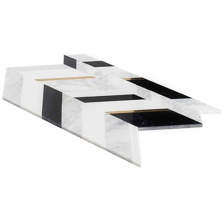 Amari Nero Blanco Polished Marble and Brass Mosaic Tile