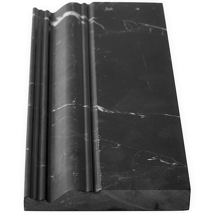 Nero Marquina Black 5x12 Honed Marble Base Molding 
